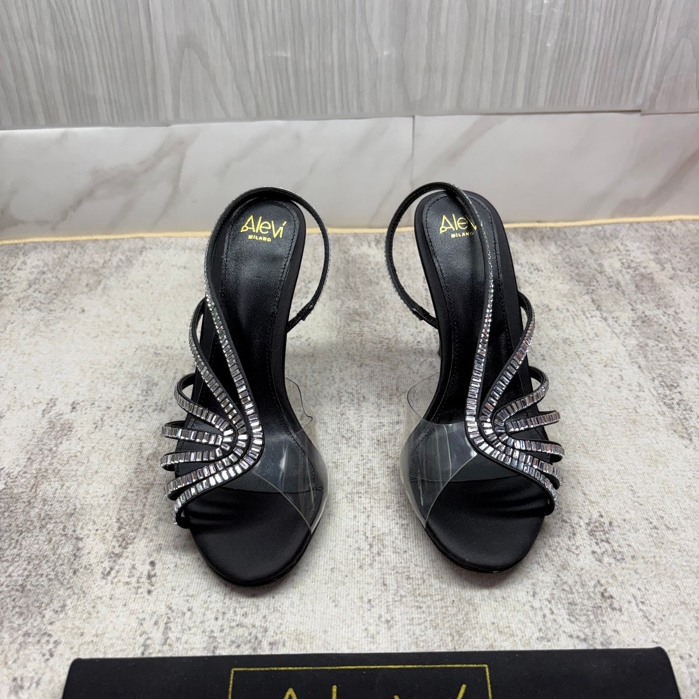Black Crystal Embellished Slingback Sandals